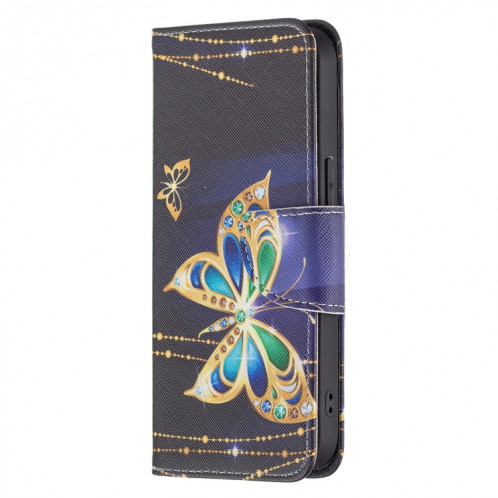 Motif de couleur Dessin Retournement horizontal Étui en cuir avec support et carte Machines à sous et porte-monnaie pour l'iPhone 13 Pro (Big Butterfly) SH403J1987-07