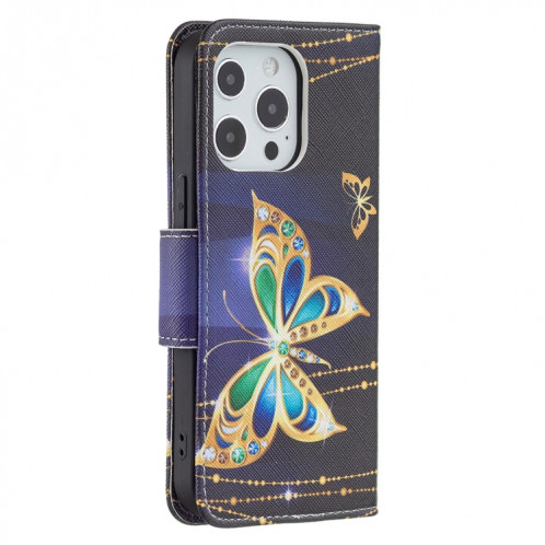 Motif de couleur Dessin Retournement horizontal Étui en cuir avec support et carte Machines à sous et porte-monnaie pour l'iPhone 13 Pro (Big Butterfly) SH403J1987-07