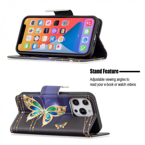Motif de couleur Dessin Retournement horizontal Étui en cuir avec support et carte Machines à sous et porte-monnaie pour l'iPhone 13 Pro (Big Butterfly) SH403J1987-07