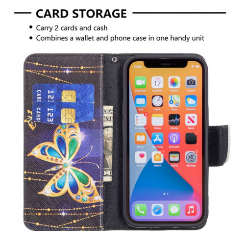 Motif de couleur Dessin Retournement horizontal Étui en cuir avec support et carte Machines à sous et porte-monnaie pour l'iPhone 13 Pro (Big Butterfly) SH403J1987-07