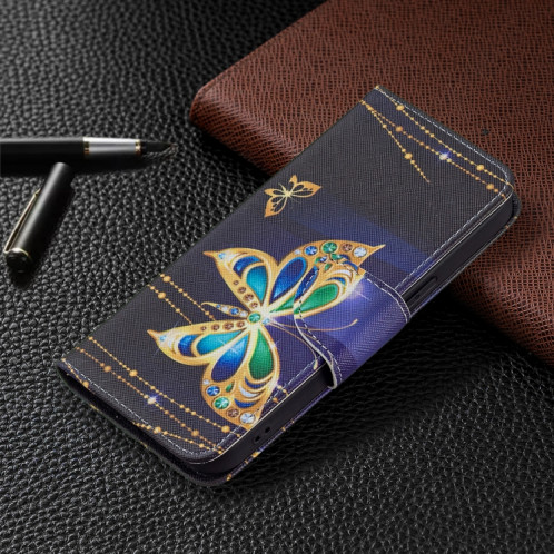 Motif de couleur Dessin Retournement horizontal Étui en cuir avec support et carte Machines à sous et porte-monnaie pour l'iPhone 13 Pro (Big Butterfly) SH403J1987-07