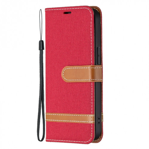 Couleur Correspondance Texture Denim Texture Horizontale Horizontal Toas Cuir Avec Support & Card Slots & Portefeuille et Lanière pour iPhone 13 Mini (rouge) SH801B549-07