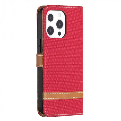 Couleur Correspondance Texture Denim Texture Horizontale Horizontal Toas Cuir Avec Support & Card Slots & Portefeuille et Lanière pour iPhone 13 Mini (rouge) SH801B549-07