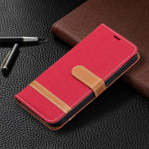 Couleur Correspondance Texture Denim Texture Horizontale Horizontal Toas Cuir Avec Support & Card Slots & Portefeuille et Lanière pour iPhone 13 Mini (rouge) SH801B549-07