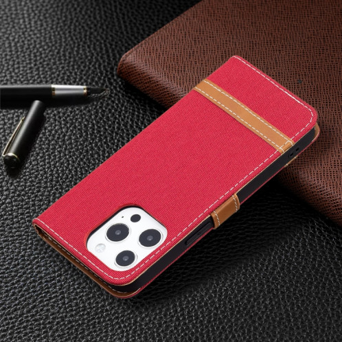 Couleur Correspondance Texture Denim Texture Horizontale Horizontal Toas Cuir Avec Support & Card Slots & Portefeuille et Lanière pour iPhone 13 Mini (rouge) SH801B549-07