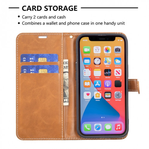 Couleur Correspondance Texture Denim Texture Horizontale Étui en cuir Flip avec support & Card Slots & Portefeuille et longe pour iPhone 13 Mini (Brown) SH801E149-07