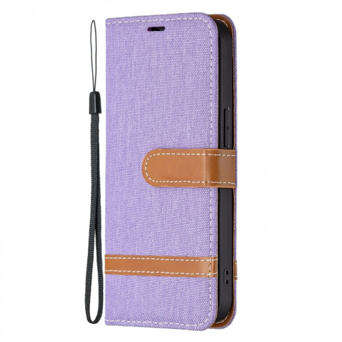 Couleur Correspondance Denim Texture Texture Horizontale Horizontal Toas Cuir Avec Support & Card Slots & Portefeuille et Lanière pour iPhone 13 (Violet) SH802A1512-07