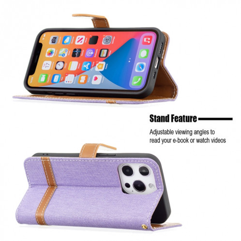 Couleur Correspondance Denim Texture Texture Horizontale Horizontal Toas Cuir Avec Support & Card Slots & Portefeuille et Lanière pour iPhone 13 (Violet) SH802A1512-07