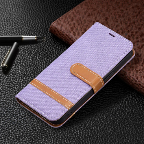 Couleur Correspondance Denim Texture Texture Horizontale Horizontal Toas Cuir Avec Support & Card Slots & Portefeuille et Lanière pour iPhone 13 (Violet) SH802A1512-07