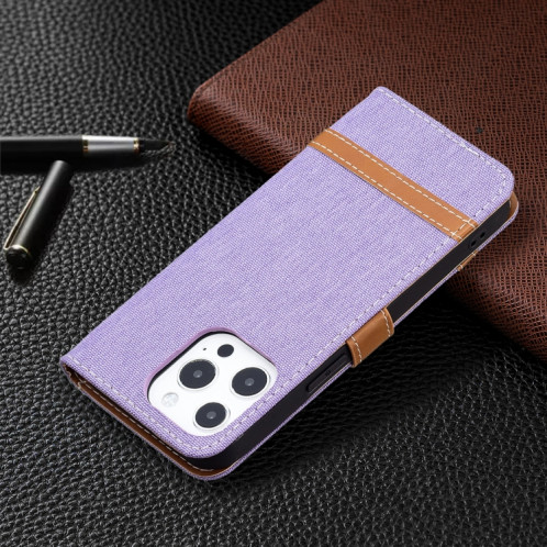 Couleur Correspondance Denim Texture Texture Horizontale Horizontal Toas Cuir Avec Support & Card Slots & Portefeuille et Lanière pour iPhone 13 (Violet) SH802A1512-07