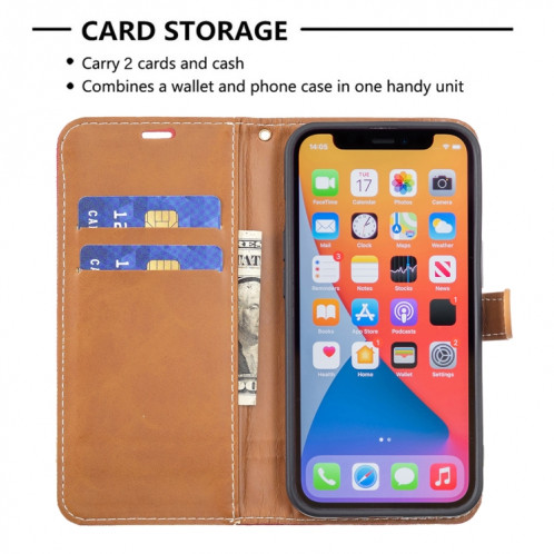 Couleur Correspondance Denim Texture Horizontal Flip Cuir Case avec support & Card Slots & Portefeuille et longe pour iPhone 13 (rouge) SH802B543-07