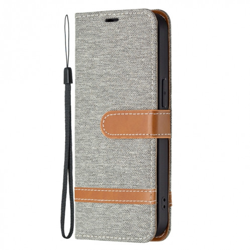 Couleur Correspondance Denim Texture Texture Horizontale Horizontal Coatier Coffret avec porte-cartes et portefeuille et lanière pour iPhone 13 (gris) SH802D1145-07