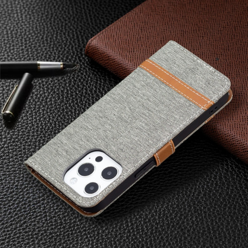 Couleur Correspondance Denim Texture Texture Horizontale Horizontal Coatier Coffret avec porte-cartes et portefeuille et lanière pour iPhone 13 (gris) SH802D1145-07