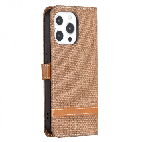 Couleur Correspondance Denim Texture Horizontale Horizontal Toas Cuir Avec Support & Card Slots & Portefeuille et Lanière pour iPhone 13 (Brown) SH802E1854-07