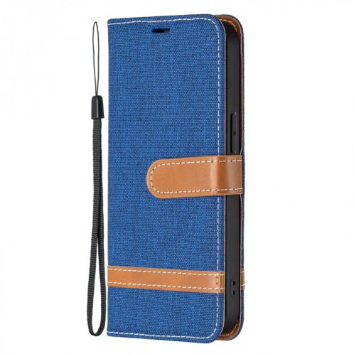 Couleur Correspondance Denim Texture Horizontal Flip Cuir Case avec porte-cartes et portefeuille et lanière pour iPhone 13 (bleu royal) SH802F633-07