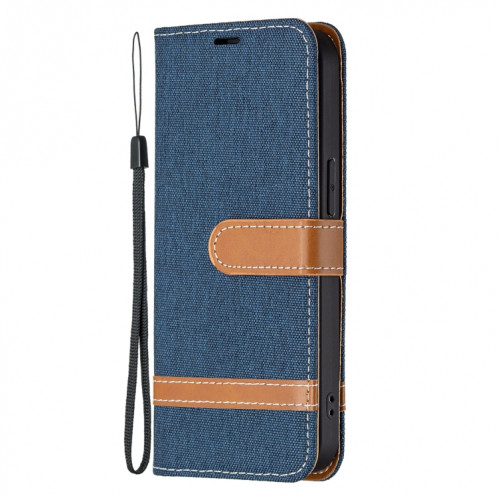 Couleur Correspondance Denim Texture Horizontale Flip Cuir Case avec porte-cartes et portefeuille et lanière pour iPhone 13 (bleu foncé) SH802H1411-07
