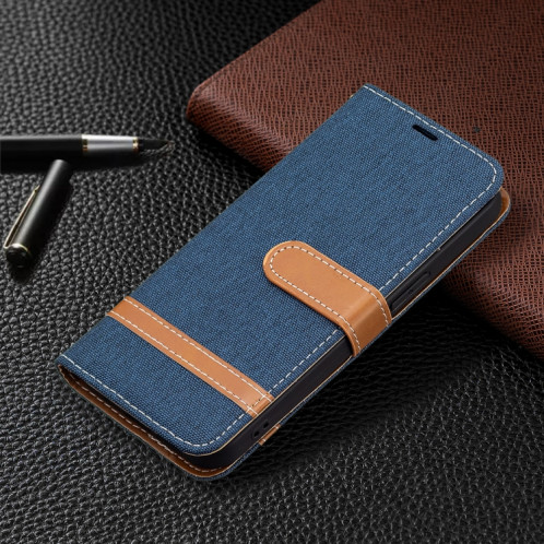 Couleur Correspondance Denim Texture Horizontale Flip Cuir Case avec porte-cartes et portefeuille et lanière pour iPhone 13 (bleu foncé) SH802H1411-07