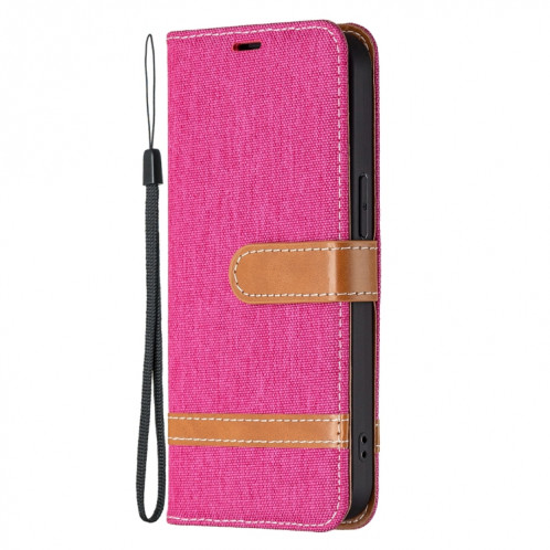 Couleur Correspondance Denim Texture Texture Horizontale Horizontal Toas Coating avec porte-cartes et portefeuille et lanière pour iPhone 13 (Rose Rouge) SH802I1762-07