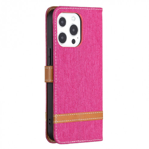 Couleur Correspondance Denim Texture Texture Horizontale Horizontal Toas Coating avec porte-cartes et portefeuille et lanière pour iPhone 13 (Rose Rouge) SH802I1762-07