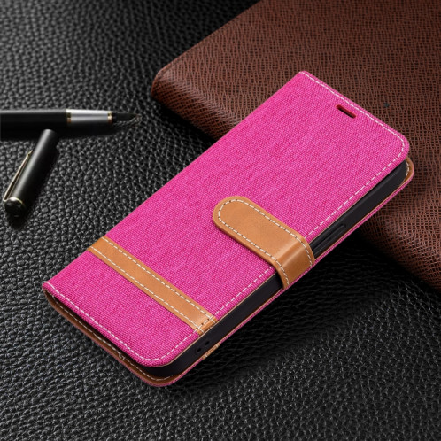 Couleur Correspondance Denim Texture Texture Horizontale Horizontal Toas Coating avec porte-cartes et portefeuille et lanière pour iPhone 13 (Rose Rouge) SH802I1762-07