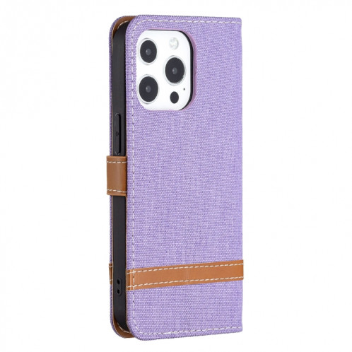 Couleur Correspondance Denim Texture Horizontale Flip Cuir Case avec porte-cartes et portefeuille et lanière pour iPhone 13 Pro (violet) SH803A1781-07