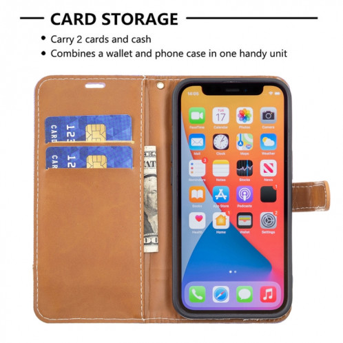 Couleur Correspondance Denim Texture Horizontale Flip Cuir Case avec porte-cartes et portefeuille et lanière pour iPhone 13 Pro (violet) SH803A1781-07