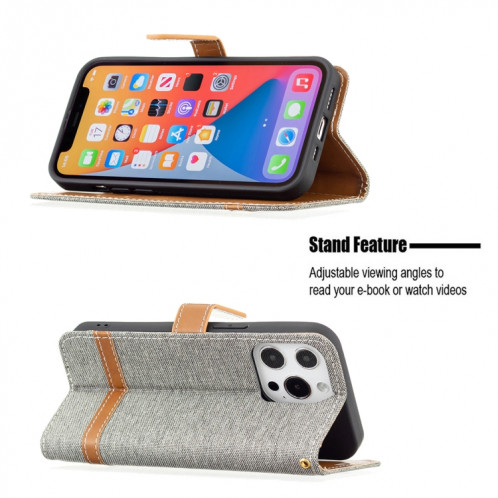 Couleur Correspondance Denim Texture Horizontale Flip Cuir Case avec support & Card Slots & Portefeuille et longe pour iPhone 13 Pro (gris) SH803D1064-07