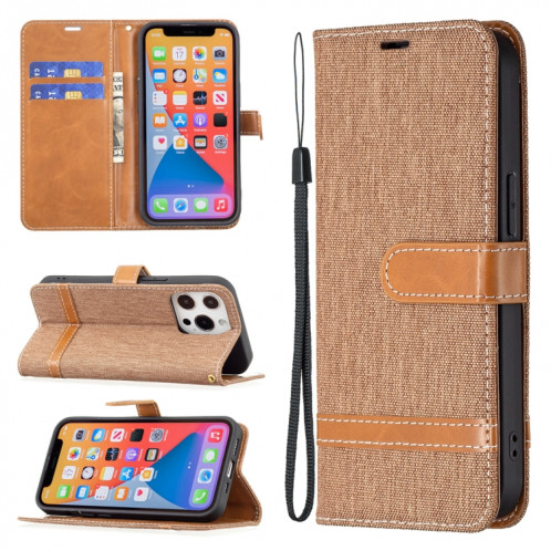 Couleur Correspondance Texture Denim Texture Horizontale Horizontal Toas Cuir Avec Support & Card Slots & Portefeuille et Lanière pour iPhone 13 PRO (Brown) SH803E695-07