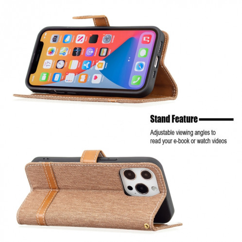 Couleur Correspondance Texture Denim Texture Horizontale Horizontal Toas Cuir Avec Support & Card Slots & Portefeuille et Lanière pour iPhone 13 PRO (Brown) SH803E695-07