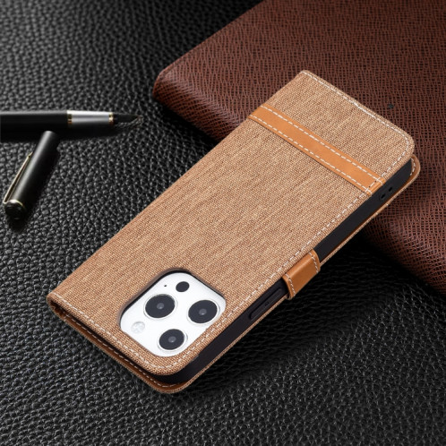 Couleur Correspondance Texture Denim Texture Horizontale Horizontal Toas Cuir Avec Support & Card Slots & Portefeuille et Lanière pour iPhone 13 PRO (Brown) SH803E695-07