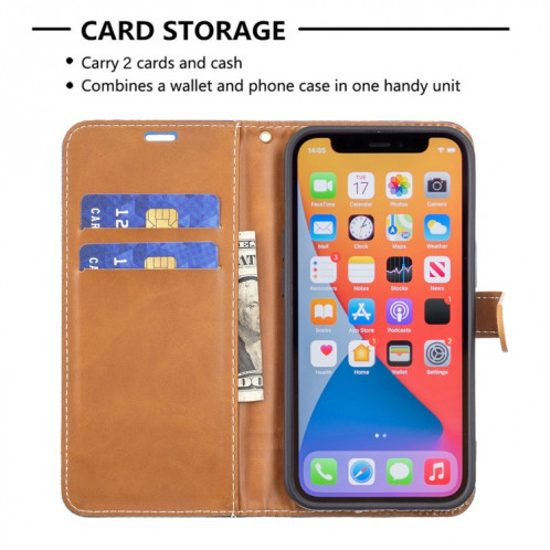 Couleur Correspondance Denim Texture Texture Horizontale Horizontal Horizan Coffret avec support & carte Slots & Portefeuille et longe pour iPhone 13 Pro (Bleu royal) SH803F955-07