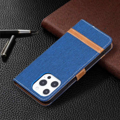 Couleur Correspondance Denim Texture Texture Horizontale Horizontal Horizan Coffret avec support & carte Slots & Portefeuille et longe pour iPhone 13 Pro (Bleu royal) SH803F955-07