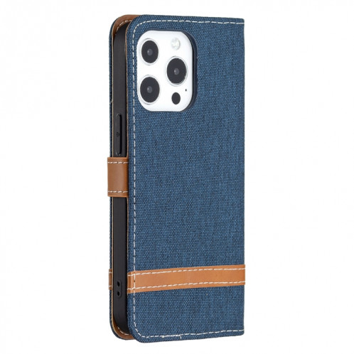 Couleur Correspondance Denim Texture Texture Horizontale Horizontal Toas Cuir Avec Support & Carte Slots & Portefeuille et Lanière pour iPhone 13 Pro (Bleu foncé) SH803H194-07