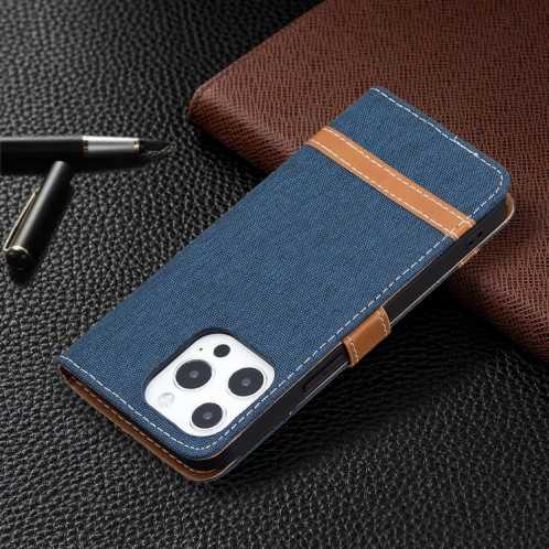 Couleur Correspondance Denim Texture Texture Horizontale Horizontal Toas Cuir Avec Support & Carte Slots & Portefeuille et Lanière pour iPhone 13 Pro (Bleu foncé) SH803H194-07