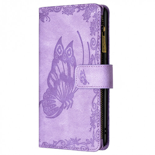 Flying Butterfly Modèle de gaufrage à glissière à glissière Horizontal Flip Cuir Coffret avec porte-cartes et portefeuille pour iPhone 13 (violet) SH002B1123-07