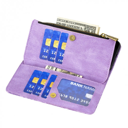 Flying Butterfly Modèle de gaufrage à glissière à glissière Horizontal Flip Cuir Coffret avec porte-cartes et portefeuille pour iPhone 13 (violet) SH002B1123-07