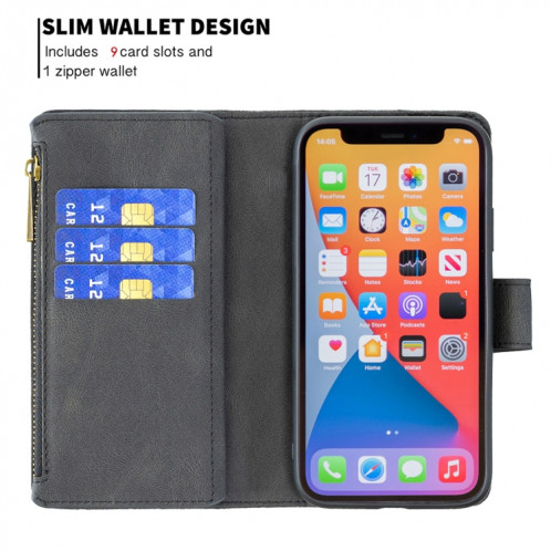 Flying Butterfly Modèle de gaufrage Zipper Horizontal Flip Cuir Toot avec porte-cartes et portefeuille pour iPhone 13 (noir) SH002D1181-07