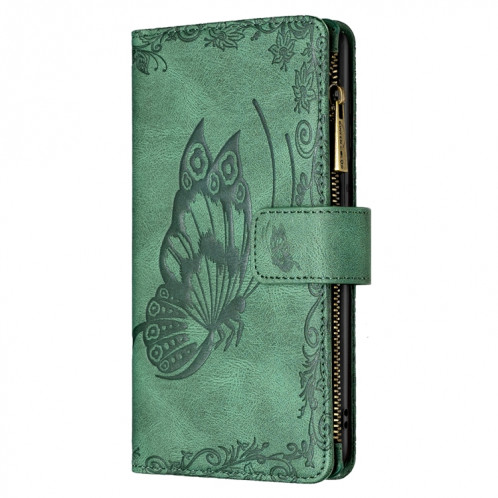 Flying Butterfly Modèle de gaufrage à glissière à glissière Horizontal Flip Cuir Coffret avec porte-carte et portefeuille pour iPhone 13 (vert) SH002E746-07