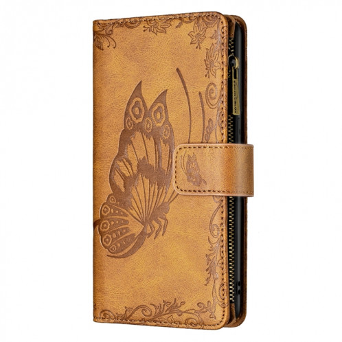 Boîtier de gaufrage de papillon volant Zipper Horizontal Flip Cuir Toot avec porte-cartes et portefeuille pour iPhone 13 PRO (Brown) SH003A239-07
