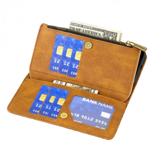 Boîtier de gaufrage de papillon volant Zipper Horizontal Flip Cuir Toot avec porte-cartes et portefeuille pour iPhone 13 PRO (Brown) SH003A239-07