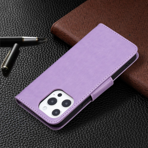 Embossage Deux Papillons Motif Horizontal Flip PU Coque en cuir PU avec support et portefeuille et portefeuille et longe pour iPhone 13 (violet) SH302E374-07