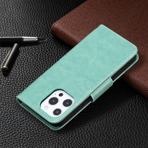 Embossing Deux Motif de papillons Horizontal Flip PU Coque en cuir PU avec support et carte de portefeuille et portefeuille et longe pour iPhone 13 (vert) SH302F759-07