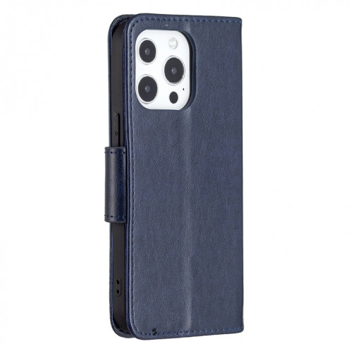 Embossing Deux Papillons Motif Horizontal Flip PU Housse en cuir PU avec support et portefeuille et portefeuille et longe pour iPhone 13 Pro (Bleu) SH303B1873-07