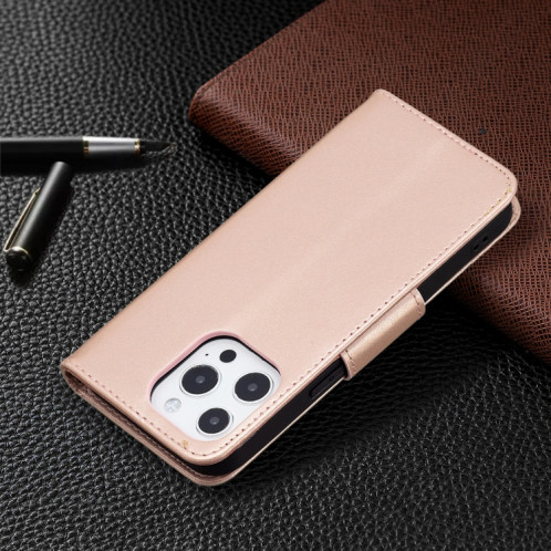 Embossing Deux Papillons Motif Horizontal Flip PU Housse en cuir PU avec support et portefeuille et portefeuille et longe pour iPhone 13 Pro (Rose Gold) SH303D592-07