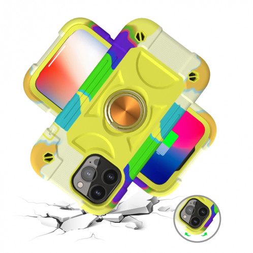 Silicone antichoc + étui de protection PC avec porte-bague pour iPhone 13 mini (vert jaune coloré) SH601H283-07