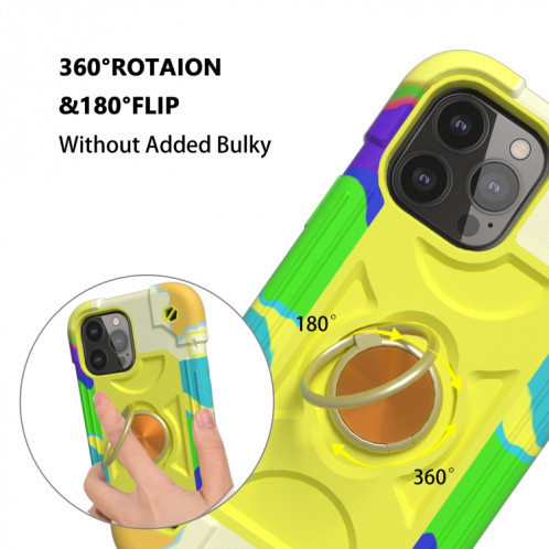 Silicone antichoc + étui de protection PC avec porte-bague pour iPhone 13 mini (vert jaune coloré) SH601H283-07