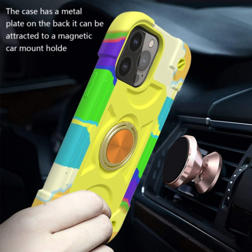 Silicone antichoc + étui de protection PC avec porte-bague pour iPhone 13 mini (vert jaune coloré) SH601H283-07