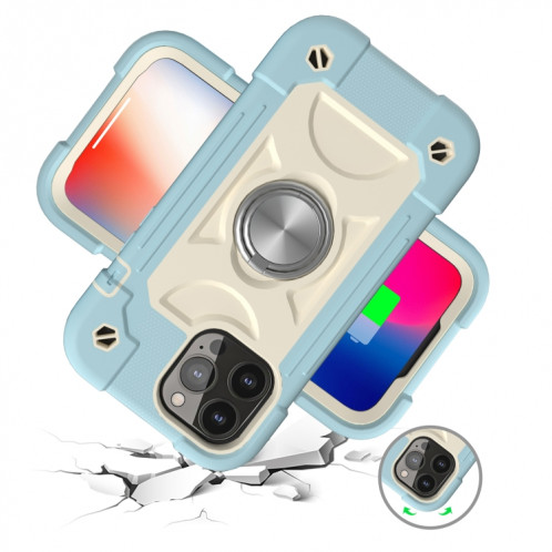 Hilicone antichoc + étui de protection PC avec porte-bague pour iPhone 13 (bleu de glace) SH602A886-07