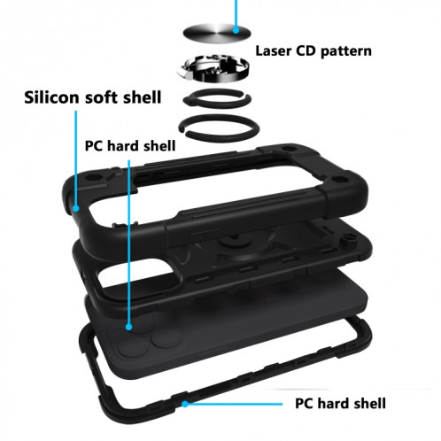 Silicone antichoc + étui de protection PC avec porte-bague pour iPhone 13 (noir) SH602D1069-07