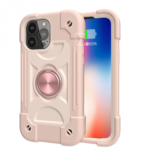 Silicone antichoc + étui de protection PC avec porte-bague pour iPhone 13 (or rose) SH602E1086-07
